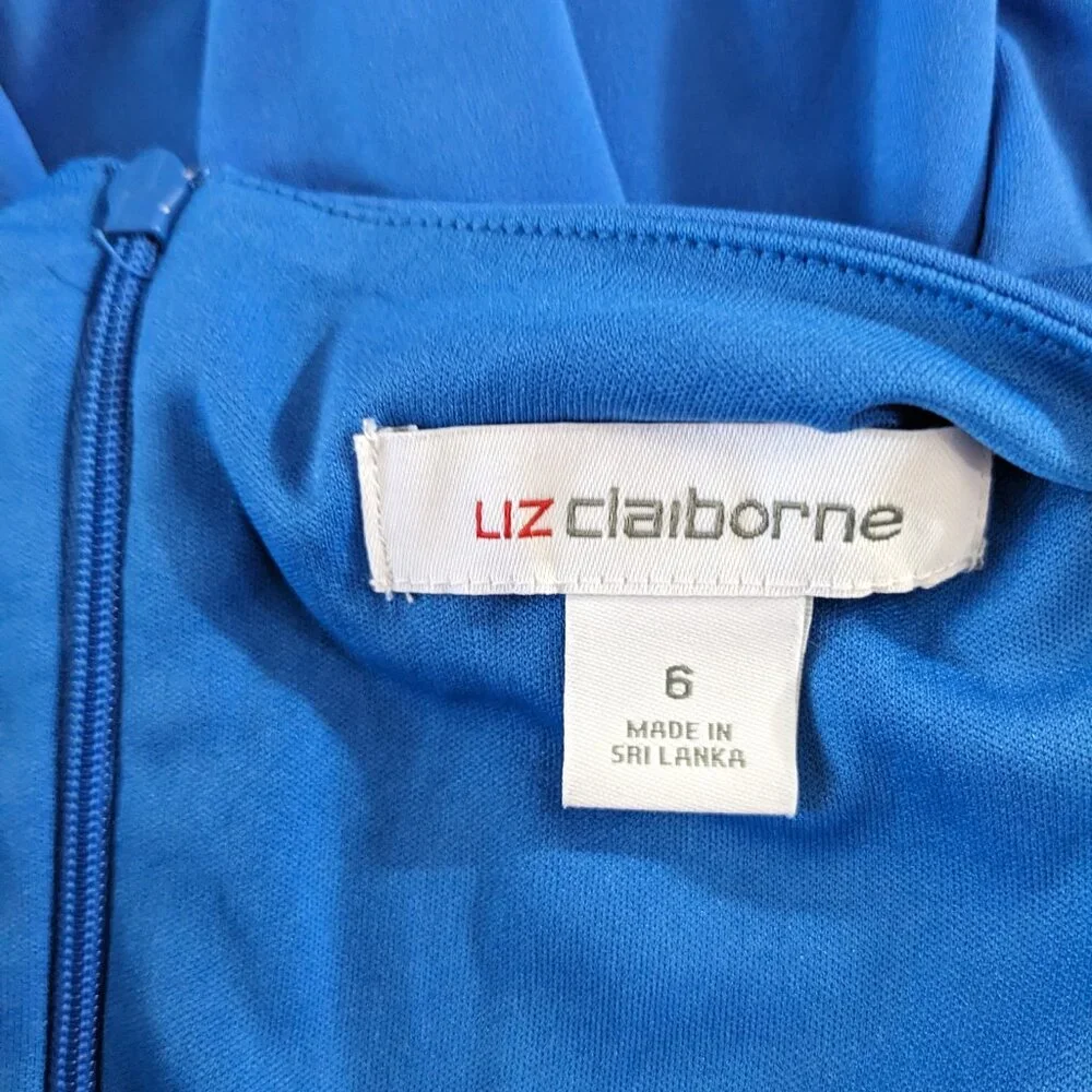 $74 NWT Liz Claiborne Blue Tie Belt Faux Wrap Dress Short Sleeve Size 6